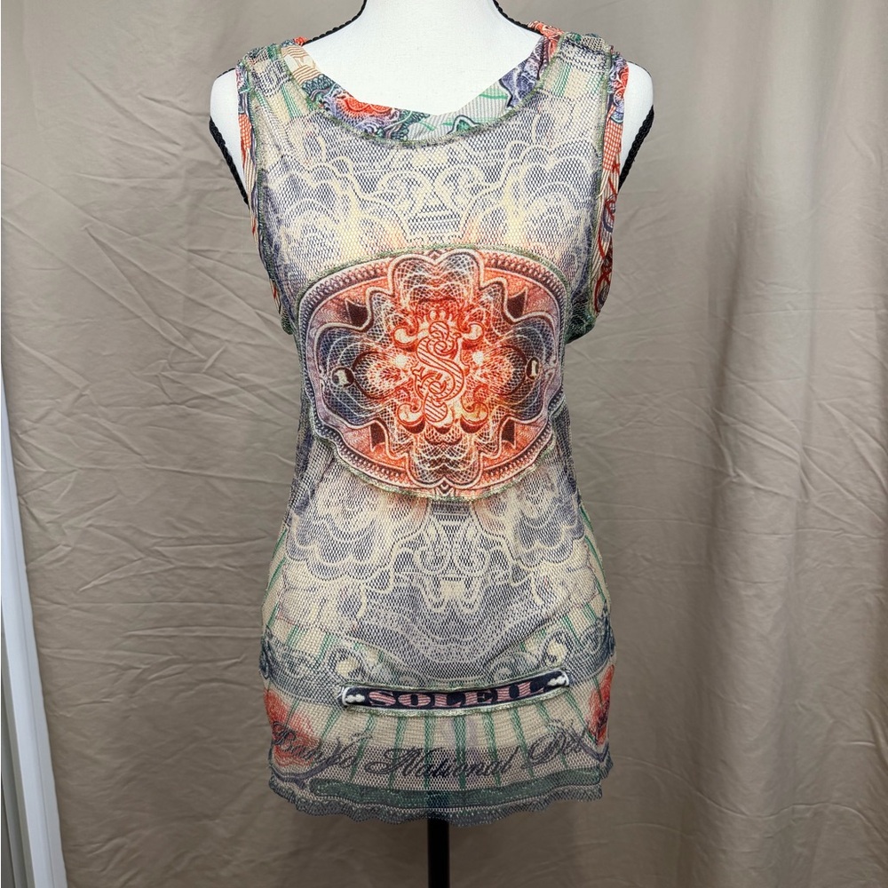 Jean Paul Gaultier Soleil Vintage 90S Currency Print Mesh Tank – Authenticated